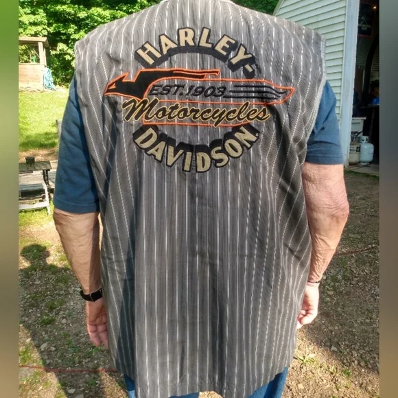 Vintage Harley Davidson Genuine Motor Cloths Striped Button Down Vest - Picture 4 of 16